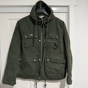 PHIPPS Men’s Logo Embroidered Cotton Twill Parka Jacket Hooded In Army Green - M